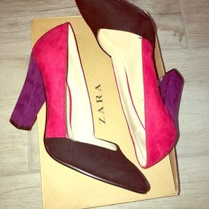 NWT Zara color block red black purple shoes size 6
